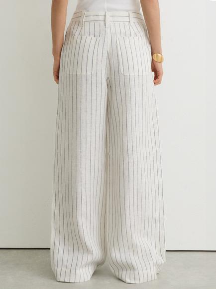 Reiss Petite Ashby Linen Trousers, White/Navy - view 2, White/Navy