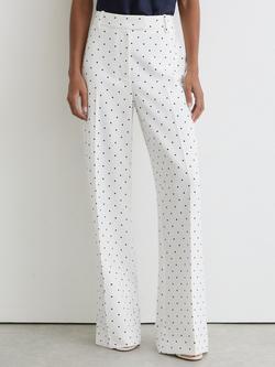 Reiss Beatrix Polka Dot Wide Leg Trousers, White/Navy