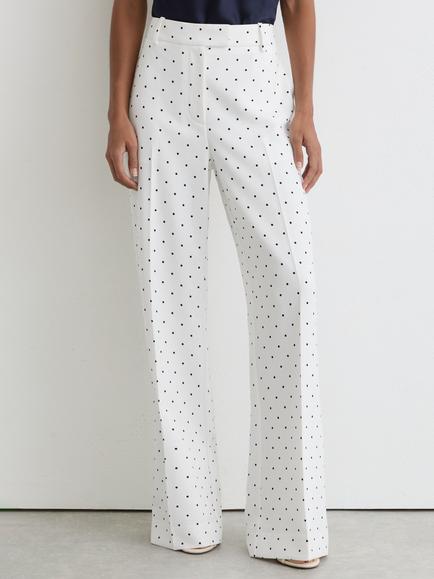 Reiss Beatrix Polka Dot Wide Leg Trousers, White/Navy