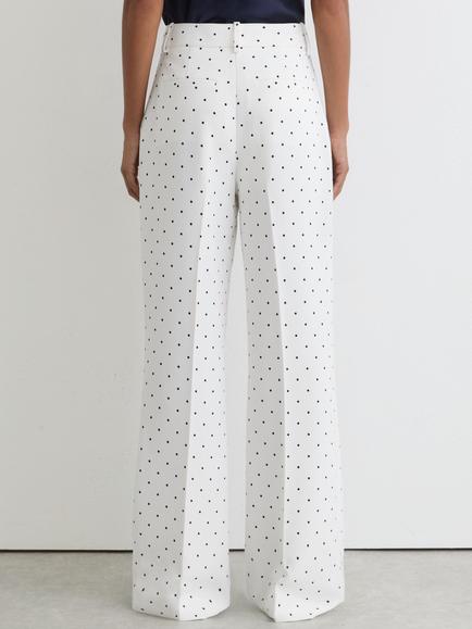 Reiss Petite Beatrix Polka Dot Wide Leg Suit Trousers, White/Navy - view 2, White/Navy