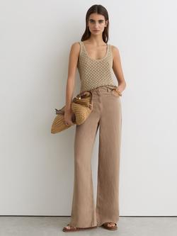 Reiss Carmen Wide Leg Linen Blend Jeans, Taupe, Taupe
