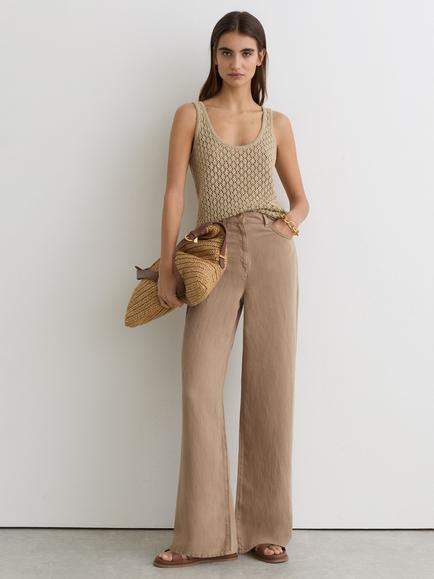 Reiss Carmen Wide Leg Linen Blend Jeans, Taupe, Taupe