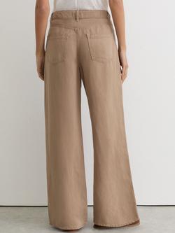 Reiss Carmen Wide Leg Linen Blend Jeans, Taupe - view 2, Taupe