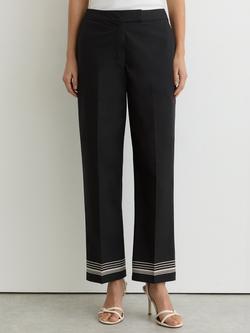 Reiss Cat Cropped Tapered Mid Rise Trousers, Black/Ivory, Black/Ivory