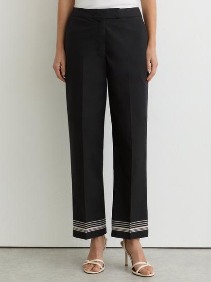 Reiss Cat Cropped Tapered Mid Rise Trousers, Black/Ivory, Black/Ivory