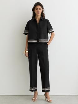 Reiss Petite Cat Tapered Leg Trousers, Black/Ivory, Black/Ivory