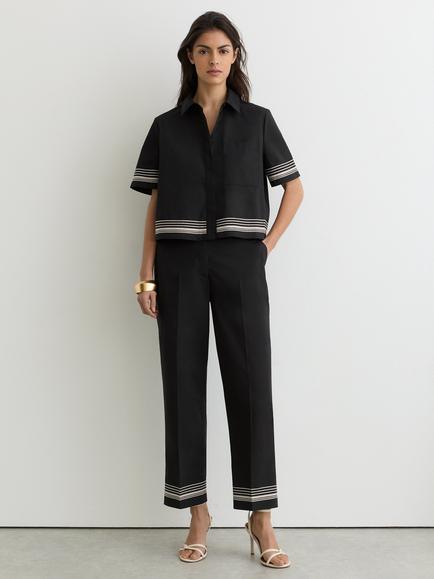 Reiss Petite Cat Tapered Leg Trousers, Black/Ivory, Black/Ivory