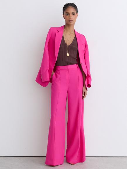 Reiss Charli Pintuck Wide Leg Trousers, Pink, Pink