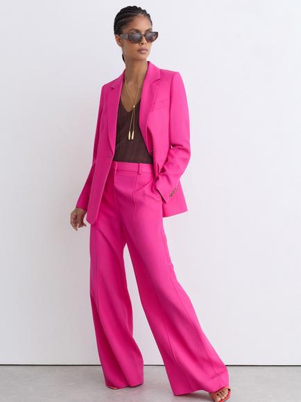 Reiss Charli Pintuck Wide Leg Trousers, Pink - view 2, Pink