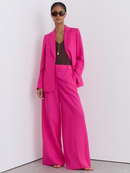 Reiss Petite Charli Pintuck Wide Leg Trousers, Pink, Pink