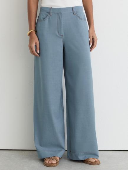 Reiss Petite Charlotte Denim Look Wide Leg Trousers, Light Blue, Light Blue