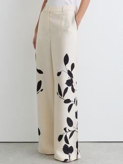 Reiss Delilah Wide Leg Floral Print Trousers, Ivory/Black, Ivory/Black