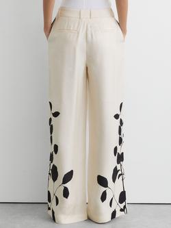 Reiss Delilah Wide Leg Floral Print Trousers, Ivory/Black - view 2, Ivory/Black