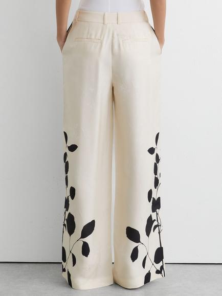 Reiss Delilah Wide Leg Floral Print Trousers, Ivory/Black - view 2, Ivory/Black
