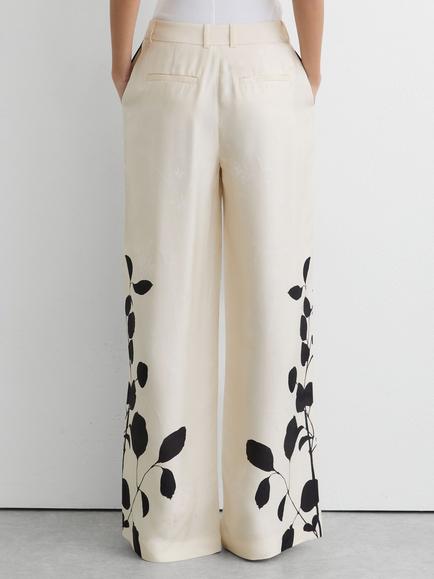 Reiss Petite Delilah Wide Leg Floral Print Trousers, Ivory/Black - view 2, Ivory/Black