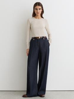 Reiss Kaia Mid Rise Wide Leg Trousers, Indigo, Indigo