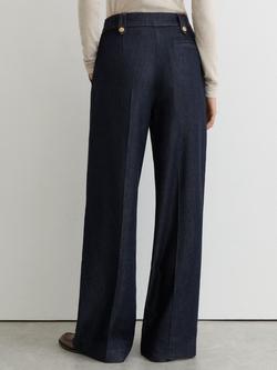 Reiss Kaia Mid Rise Wide Leg Trousers, Indigo - view 2, Indigo
