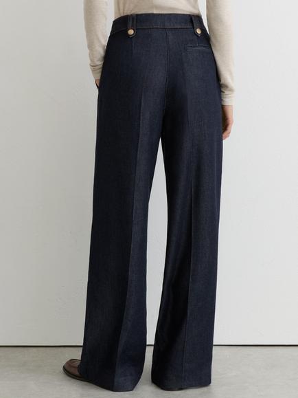 Reiss Petite Kaia Lyocell Topstitched Wide-Leg Trousers, Indigo - view 2, Indigo