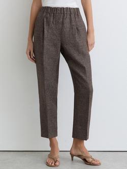Reiss Lourdes Petite Woven Linen Cropped Tapered Trousers, Brown, Brown