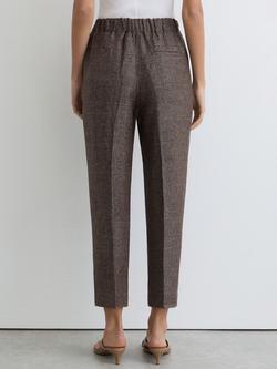 Reiss Lourdes Petite Woven Linen Cropped Tapered Trousers, Brown - view 2, Brown