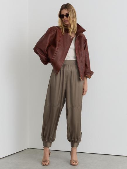 Reiss Neave Petite Satin Balloon-Leg Trousers, Taupe Neutral, Taupe Neutral