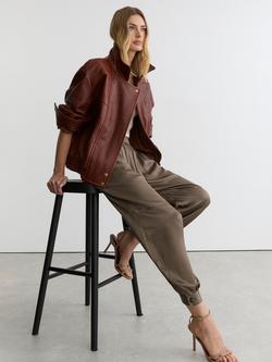 Reiss Neave Petite Satin Balloon-Leg Trousers, Taupe Neutral - view 2, Taupe Neutral