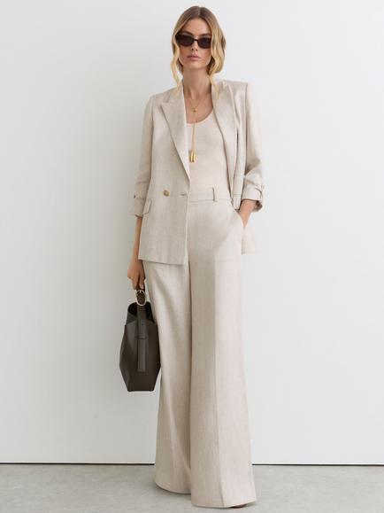 Reiss Petite Nolah Linen Blend Wide Leg Trousers, Neutral, Neutral