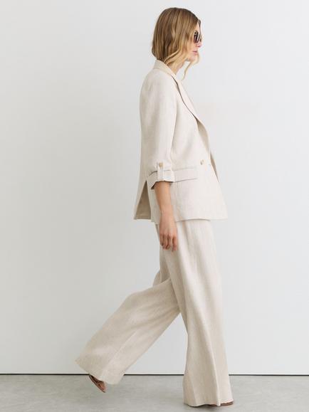 Reiss Petite Nolah Linen Blend Wide Leg Trousers, Neutral - view 2, Neutral