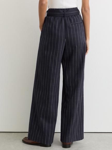 Reiss Petite Rae Pinstripe Belted Wide Leg Trousers, Navy - view 2, Navy