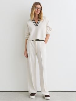 Reiss Verity Premium Interlock Stripe Waist Joggers, Ivory, Ivory
