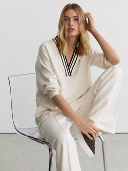 Reiss Verity Premium Interlock Stripe Waist Joggers, Ivory - view 2, Ivory