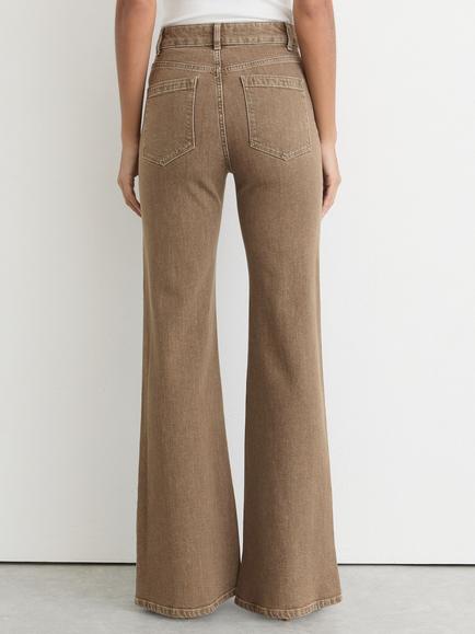 Reiss Petite Cali Flared Jeans, Light Brown - view 2, Light Brown