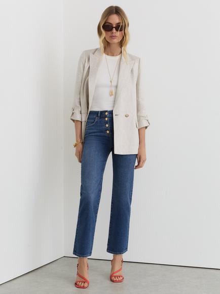 Reiss Lana Skinny-Straight Mid Rise Denim Jeans, Mid Blue, Mid Blue