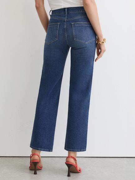 Reiss Lana Skinny-Straight Mid Rise Denim Jeans, Mid Blue - view 2, Mid Blue