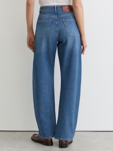 Reiss Sabel Barrel Leg Jeans, Mid Blue - view 2, Mid Blue