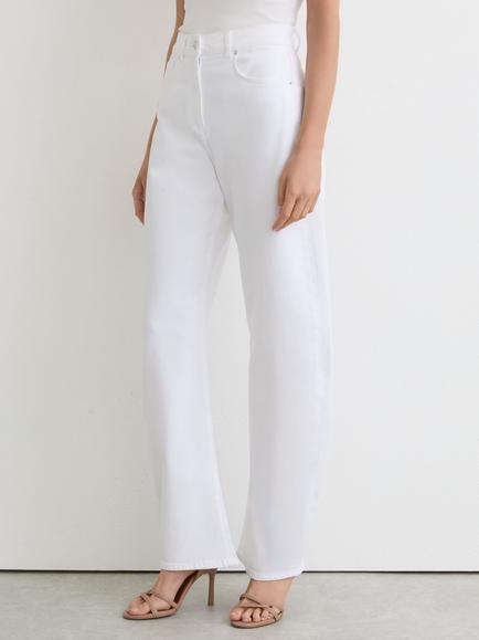 Reiss Petite Sabel Barrel Leg Topstitched Jeans, White, White