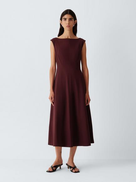John Lewis Sleeveless Ponte Midi Dress, Burgundy, Burgundy