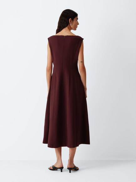 John Lewis Sleeveless Ponte Midi Dress, Burgundy - view 2, Burgundy