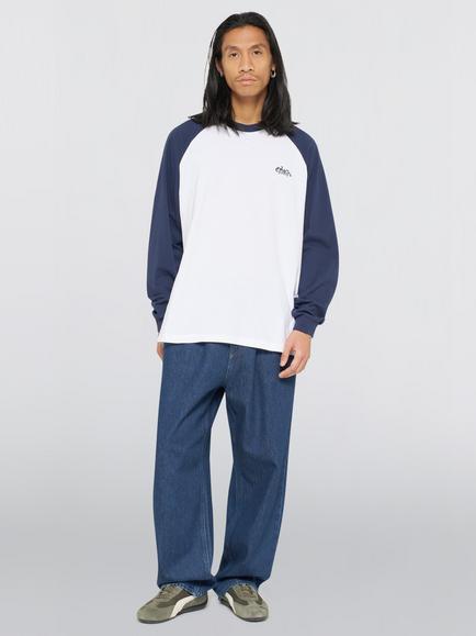 Edwin Alex Crew Neck Long Sleeve Cotton T-Shirt, White/Maritime - view 2, White/Maritime