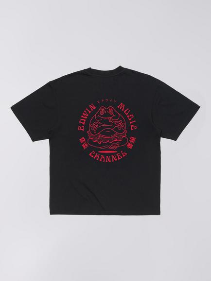 Edwin Music Channel Crew Neck Cotton T-Shirt, Black/Red - view 2, Black/Red
