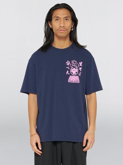 Edwin Soba Yasube Crew Neck Cotton T-Shirt, Maritime Blue, Maritime Blue