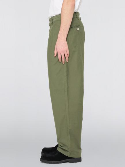 Edwin 2 Tuck Cotton Trousers, Olive - view 2, Olive