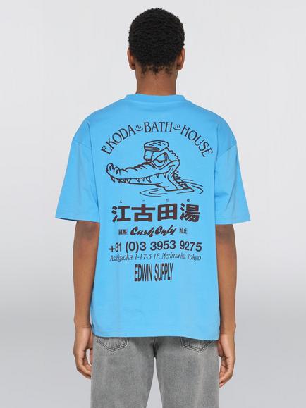 Edwin Ekoda Cotton Crew Neck T-Shirt, Azure Blue - view 2, Azure Blue