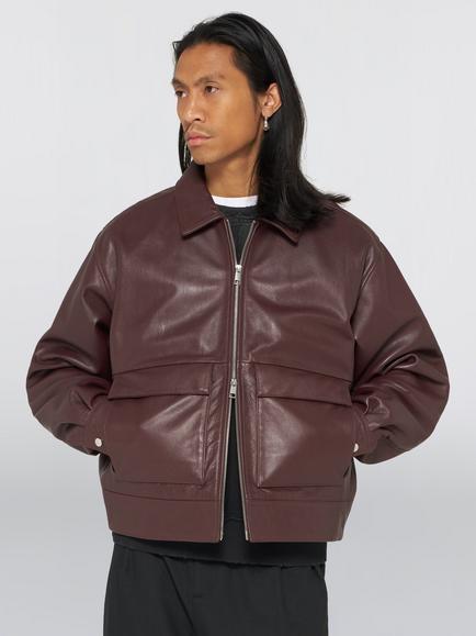 Edwin Dogma Leather Jacket, Brown Burgundy - view 2, Brown Burgundy