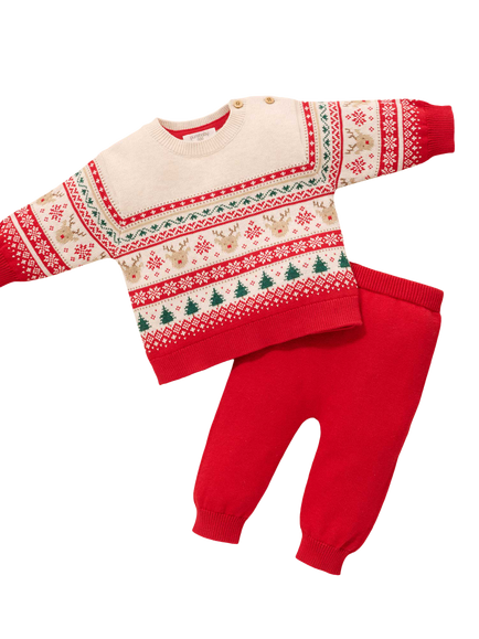 Purebaby Baby Knitted Christmas Jumper and Leggings Set, Red - view 2, Red