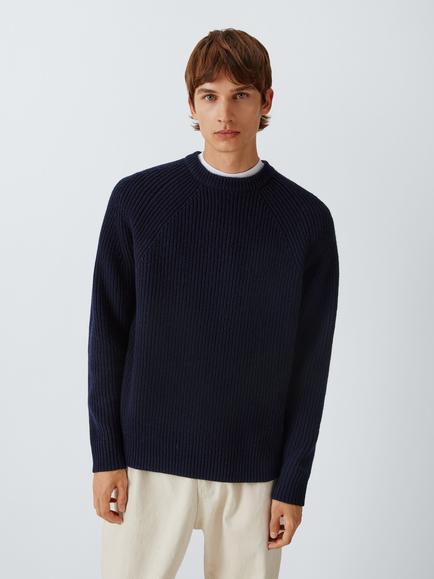forét Delta Wool Rib Knit Jumper, Navy, Navy