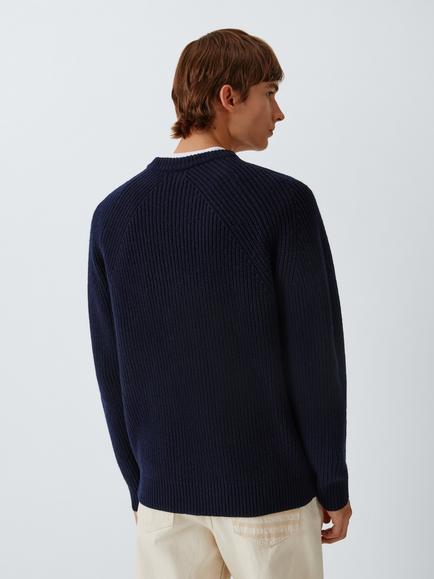forét Delta Wool Rib Knit Jumper, Navy - view 2, Navy