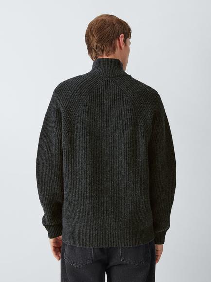 forét Delta Zip Front Wool Cardigan, Dark Grey Melange - view 2, Dark Grey Melange