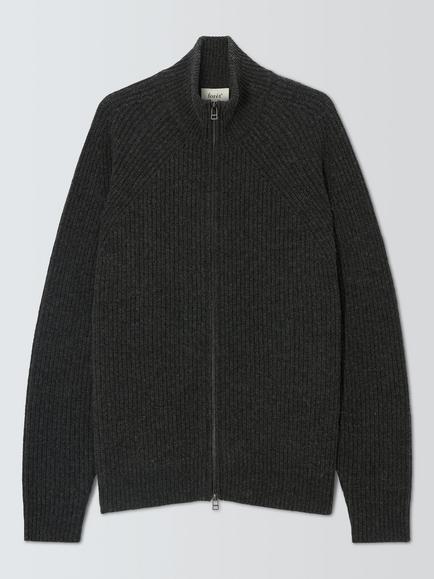 forét Delta Zip Front Wool Cardigan, Dark Grey Melange, Dark Grey Melange