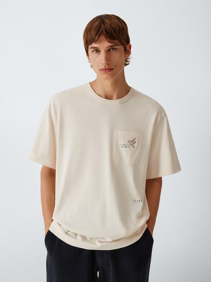 forét Embroidered Crew Neck Cotton T-Shirt, Cloud, Cloud